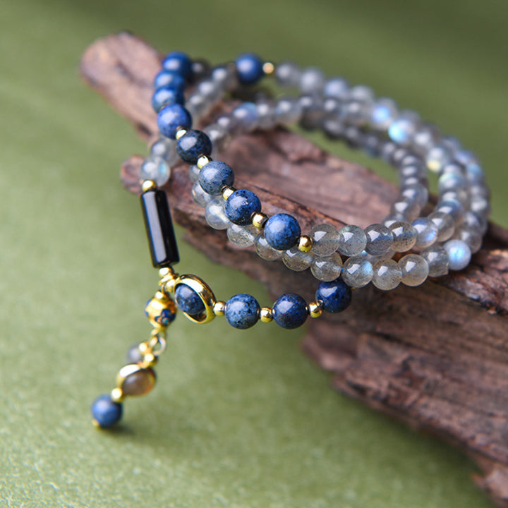 Buddha Stones Maansteen Lazuriet Lapis Lazuli Kalmerende Helende Positieve Armband - 3 cirkels - image 6