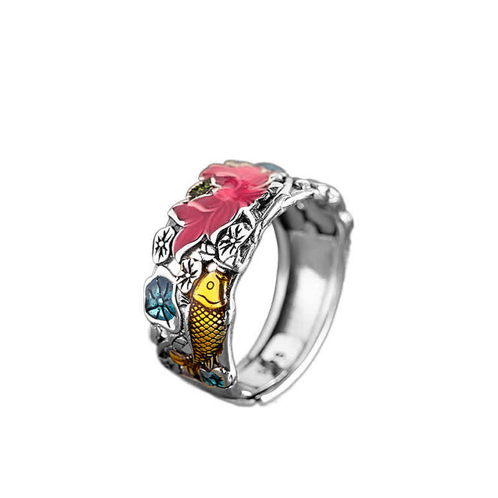 Buddha Stones 925 Sterling Zilveren Lotus Koi Vis Ring - image 6
