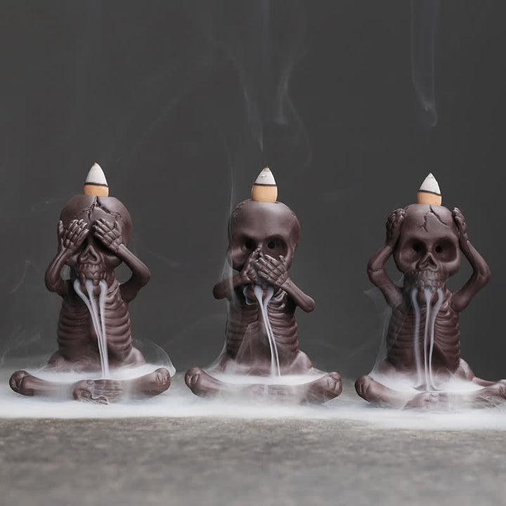 Buddha Stones Kleine schedel spook paarse klei rookfontein met terugstromende rook vrede Wierook decoratie - image 0