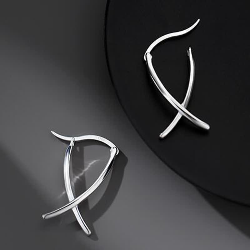 Oorbellen met geometrisch kruisontwerp en geluksmotief - Zilver - image 0