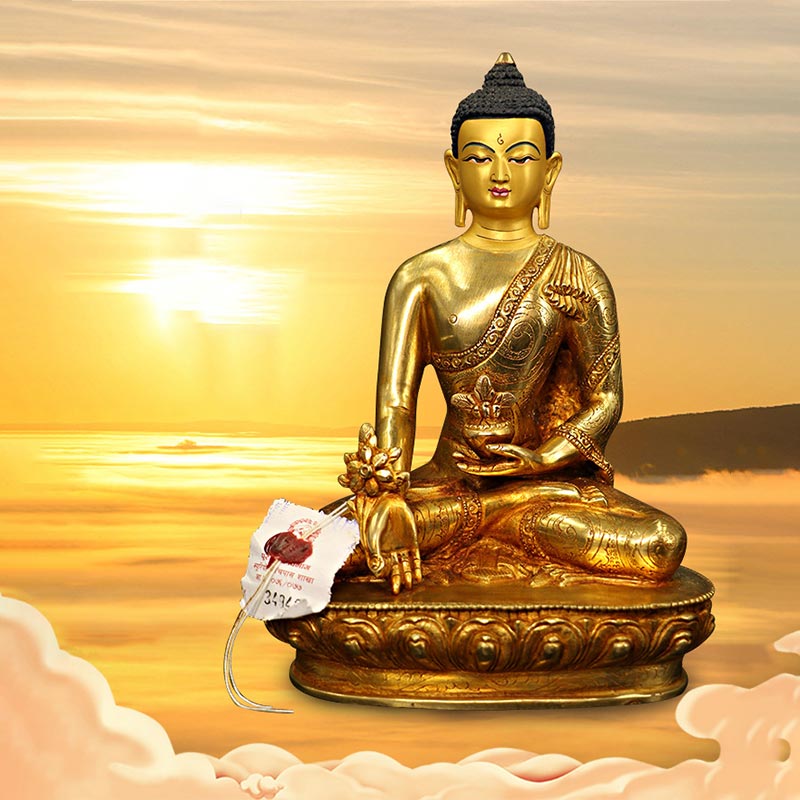 Buddha Stones Boeddha Shakyamuni, Medicijn Boeddha, Mededogen, Beeldje van Koper en Verguld - image 7