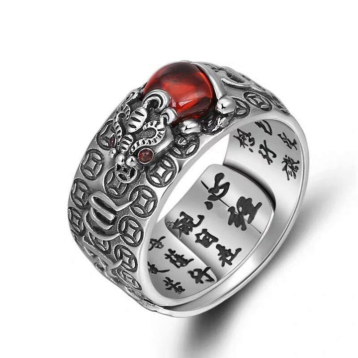 Buddha Stones Genstone PiXiu Feng Shui Kikker Vajra Dorje Hart Soetra Rijkdom Verstelbare Ring - image 0