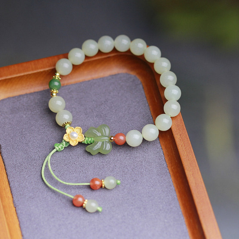 Buddha Stones Armband van 925 sterling zilver met jade, geluksbloem en vlinder. - image 12