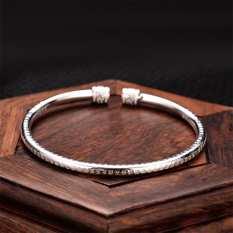Buddha Stones Bangle-armband van wit koper met gegraveerd hakenkruispatroon en de tekst "Heart Sutra" (gelukssymbool). - image 4