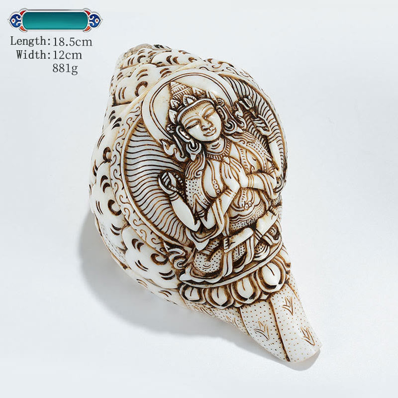 Tibetaanse handgemaakte gegraveerde Shankha Boeddha Avalokitesvara Conch Shell rijkdom decoratie - Vierarmige Avalokitesvara 18,5*12 cm - image 29