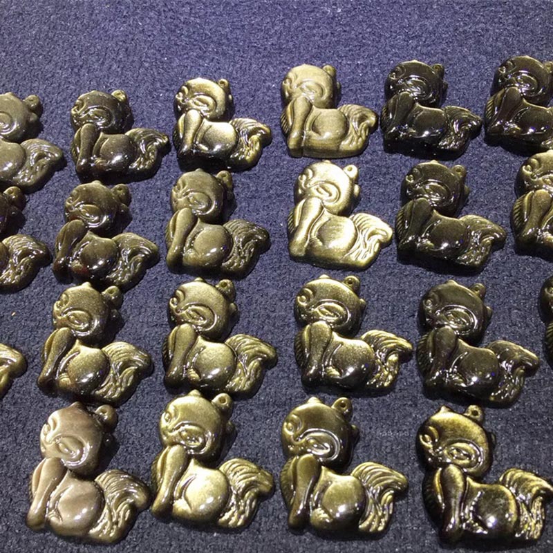 Buddha Stones Natuurlijke regenboogobsidiaan met gouden glans, obsidiaan hanger met Ketting - image 15