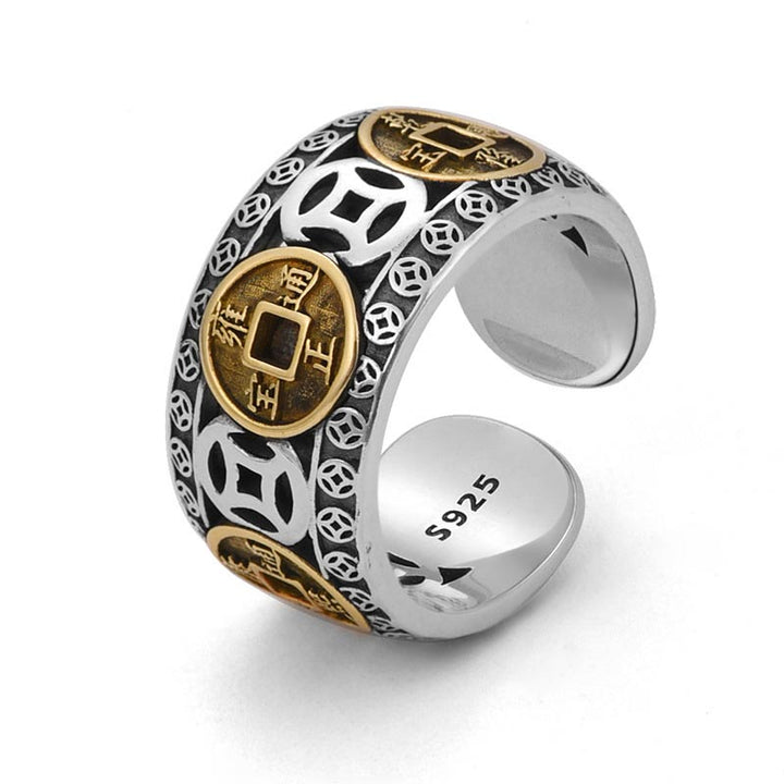 Buddha Stones Verstelbare Ring met vijf keizerlijke munten - 925 sterling zilver - image 0
