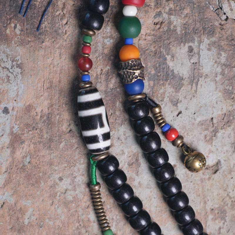Buddha Stones 108 kralen Mala van ebbenhout, dzi-kralen, koperen Armband met kwastje - image 8