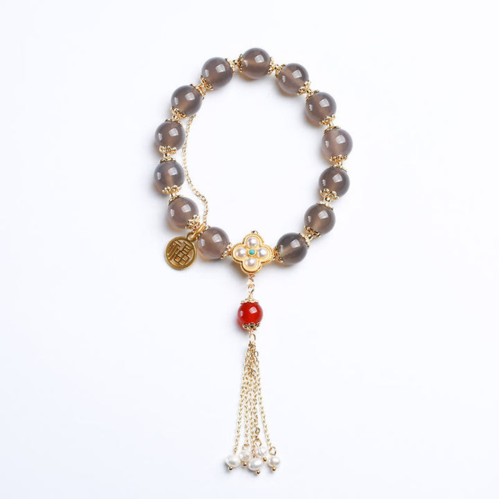Buddha Stones Natuurlijke grijze agaat Fu karakter parel kwastje Armband - image 16