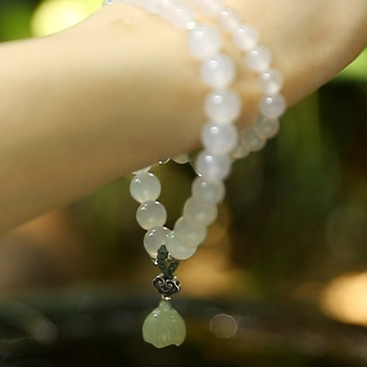 Buddha Stones Witte agaat jade lotus Armband - image 4