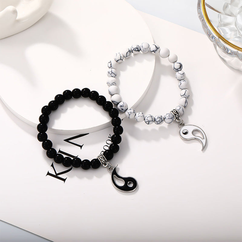 Buddha Stones 2 stuks zwarte onyx en witte turkooizen kralen Yin Yang Armband voor stellen - Zwart &amp; Wit Zwarte Onyx &amp; Witte Turkoois - image 15