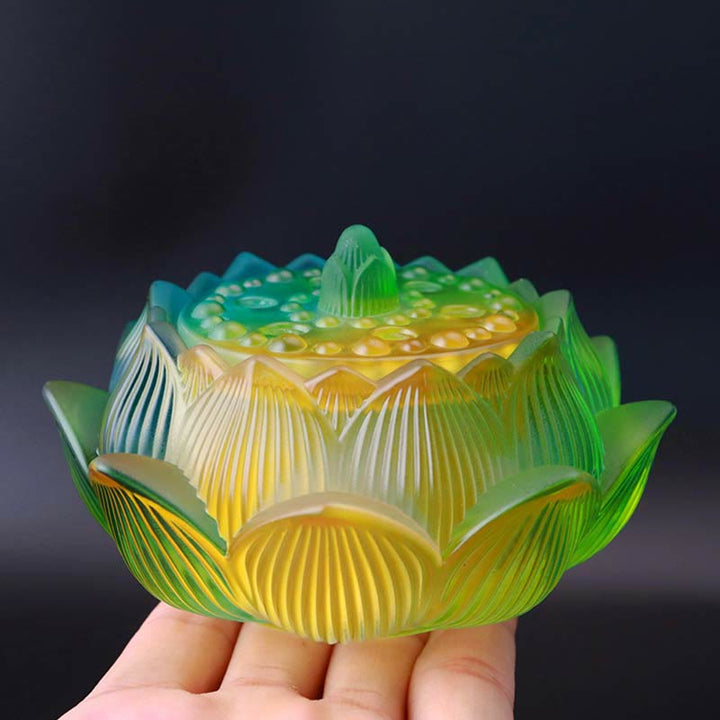 Buddha Stones Lotus Liuli Kristal Genezing Meditatie Wierook - Lotus met kleurverloop 11,5*6,7 cm - image 5