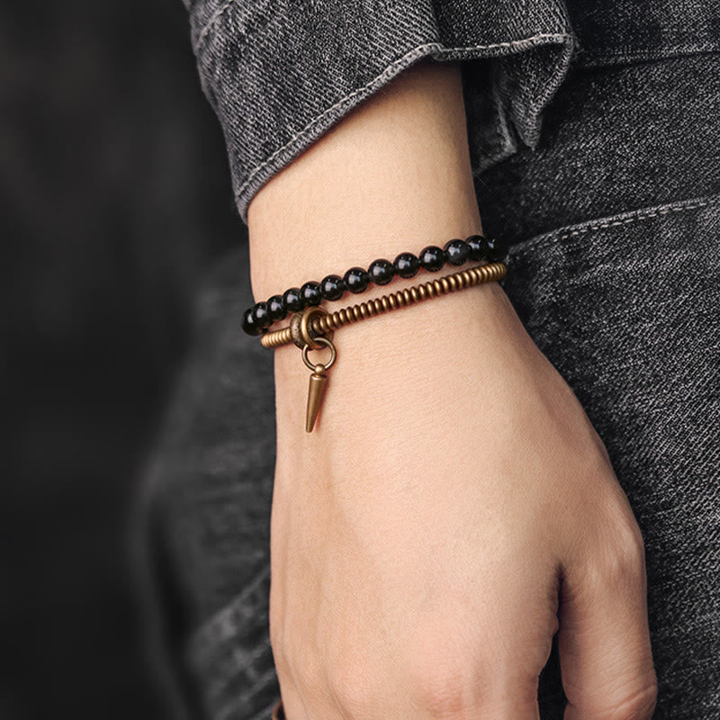 Buddha Stones Regenboog Obsidiaan Koper Innerlijke Vrede Helende Dubbellaagse Armband - image 8