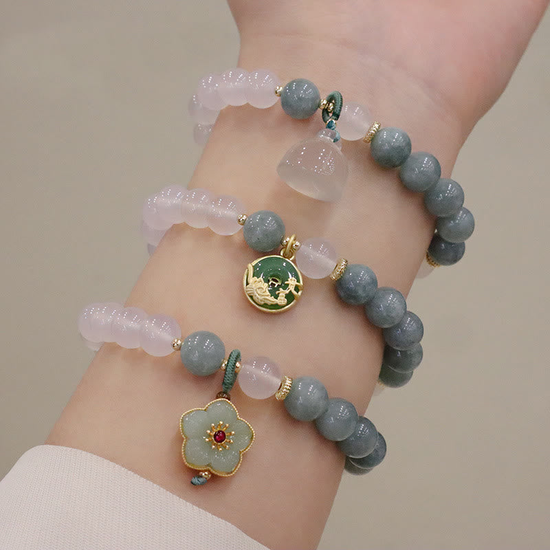 Buddha Stones Witte agaat jade lotusbloem vredesgesp Armband - image 1