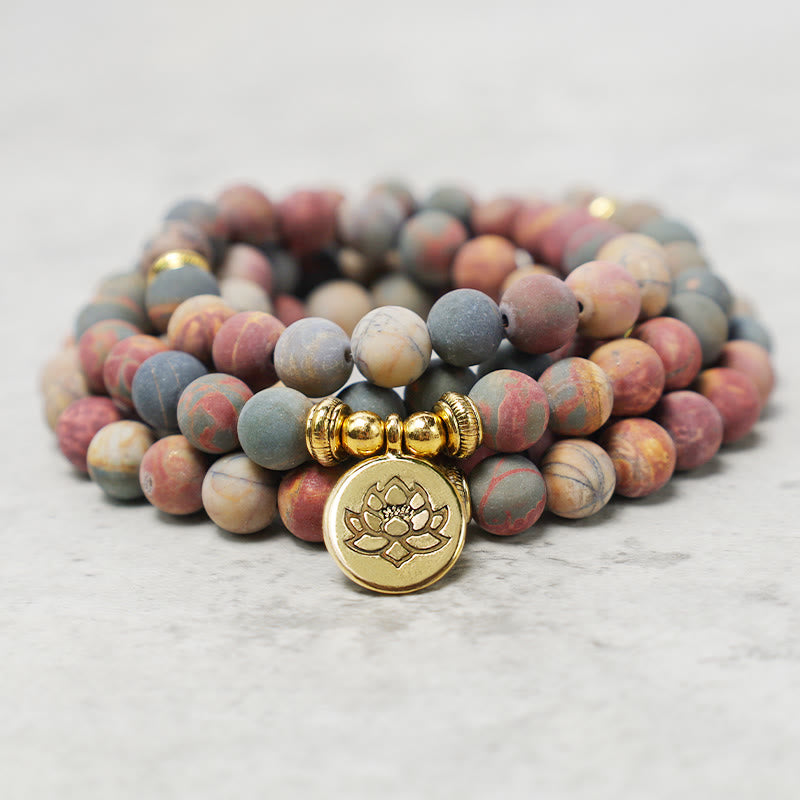 Buddha Stones 108 Mala kralen Picasso Jaspis Steen Moed Energie Armband - image 1