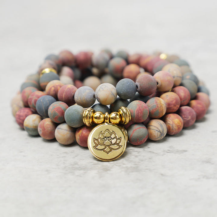 Buddha Stones 108 Mala kralen Picasso Jaspis Steen Moed Energie Armband - image 1