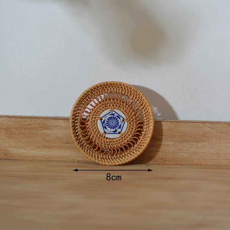 Keramische onderzetter van rotan met bloemenpatroon voor Theekopje - Keramische onderzetter van 8 cm - image 2