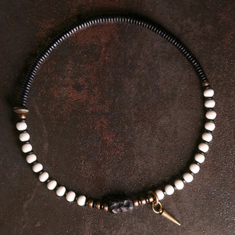 Buddha Stones Armband voor stellen, gemaakt van beenkralen, ebbenhout en koper. - image 5