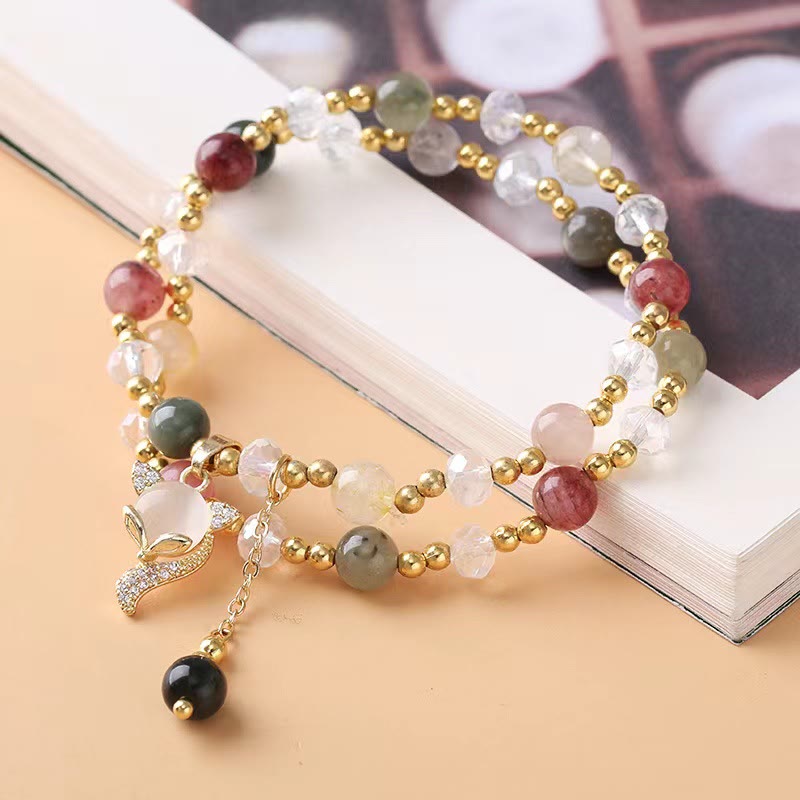 Buddha Stones Veelkleurige rutielkwarts Fox Protection dubbele Armband - image 3