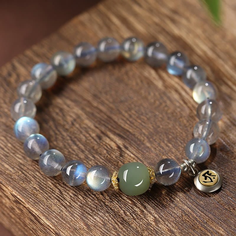 Buddha Stones Chinese dierenriem geboorte Boeddha 925 sterling zilveren Armband met natuurlijke maansteen en Hetian jade. - image 1