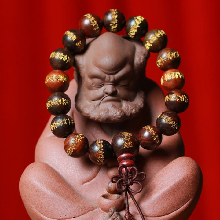 Buddha Stones Tibetaanse rozenhouten Armband met gravure van de Hartsoetra, symbool van genezing. - image 5