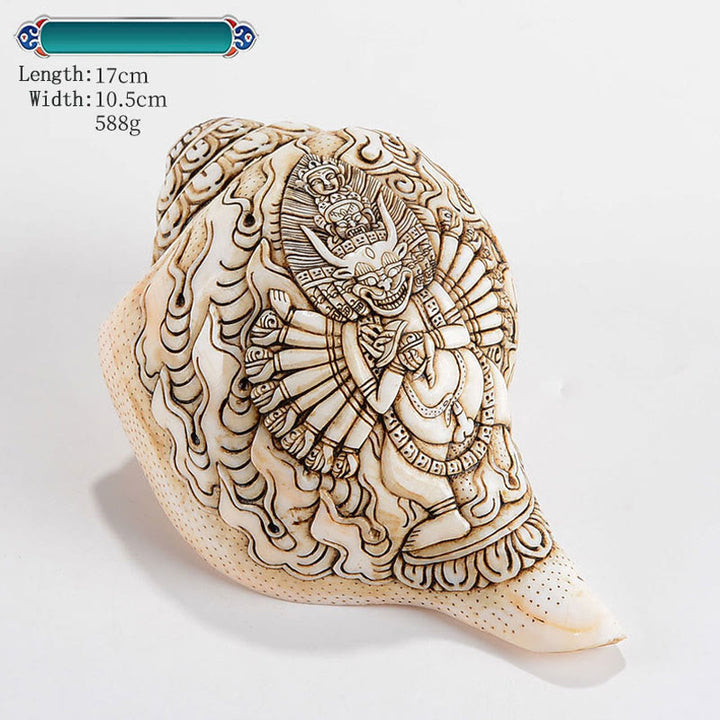 Tibetaanse handgemaakte gegraveerde Shankha Boeddha Avalokitesvara Conch Shell rijkdom decoratie - Yamantaka Boeddha 17,5*10,5 cm - image 14