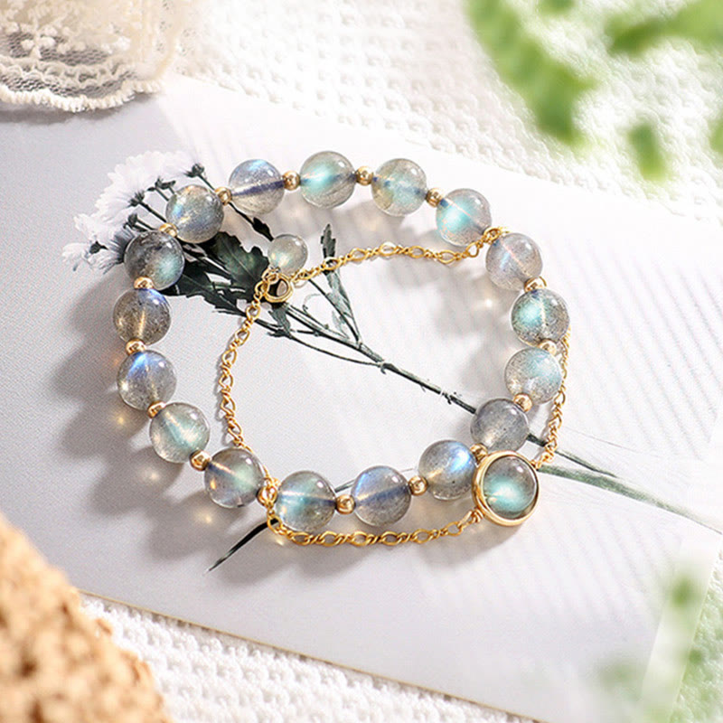 Buddha Stones 14k vergulde Armband met natuurlijke maansteen voor helende liefde - 2 stuks (maansteen en 14-karaats vergulde maansteen) (Polsomtrek 14-16 cm) - image 0