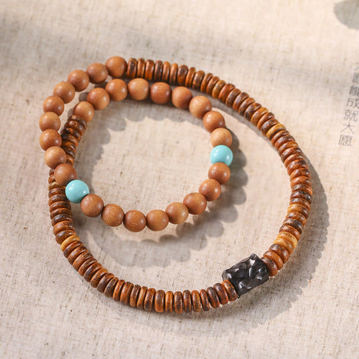 Buddha Stones Sandelhout Turkoois Beschermende Dubbele Armband - image 2