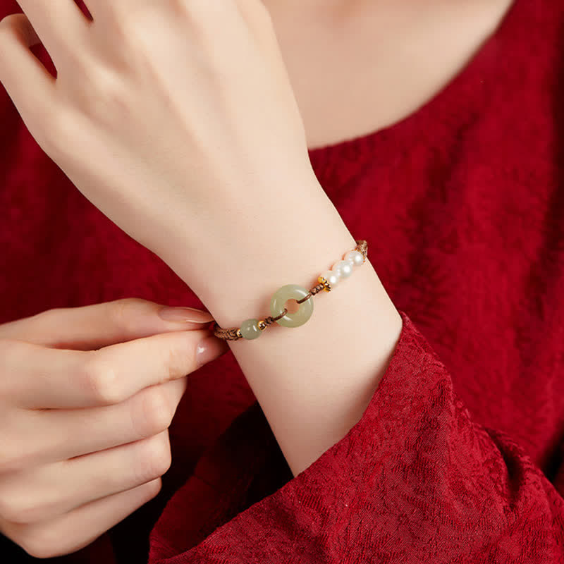 Buddha Stones Natuurlijke Hetian jade parel vredesgesp Armband - image 1