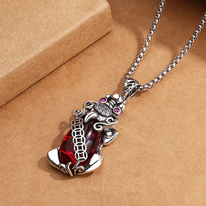 Buddha Stones PiXiu Garnet Koperen Munt Ketting Hanger - image 1
