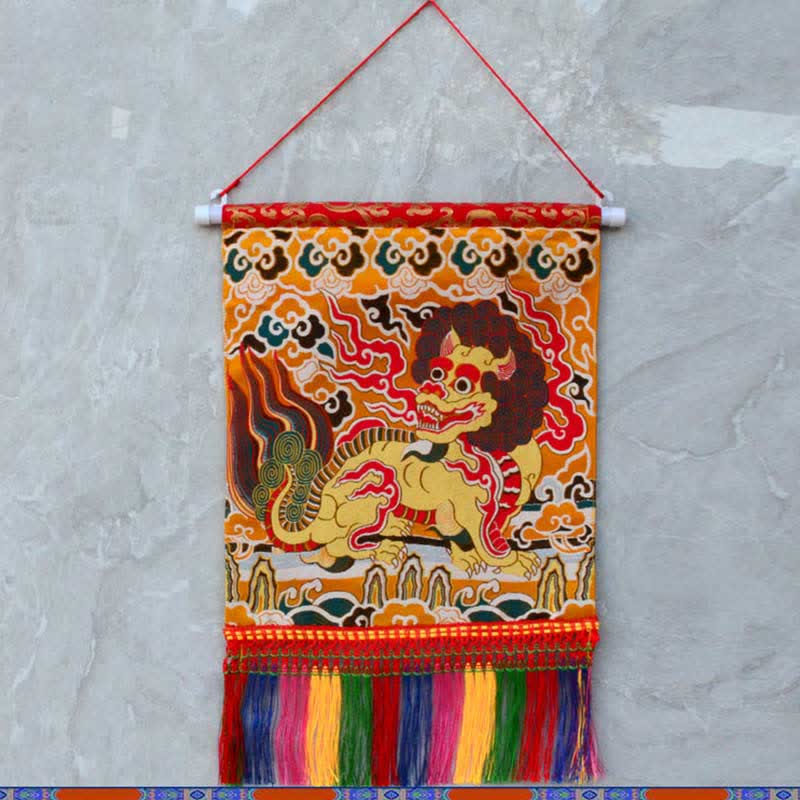 Feng Shui Kirin Spirituele Kleurrijke Kwastjes Muurdecoratie - Geel - image 0