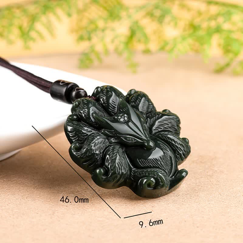 Hetian Cyan Jade Negenstaartvos Ketting met hanger - image 11