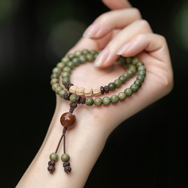 Buddha Stones Groene sandelhouten Armband met positieve boodschap en vredesmotief - image 5