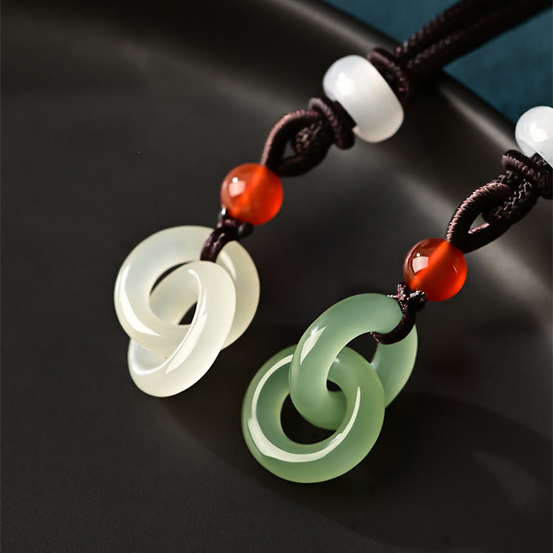 Buddha Stones Natuurlijke Hetian cyaan jade witte jade dubbele vredesgesp succes Ketting - image 1