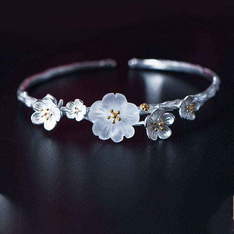 Buddha Stones Verstelbare Armband met pruimenbloemmotief van 925 sterling zilver - Pruimenbloem &amp; Kristal - image 0
