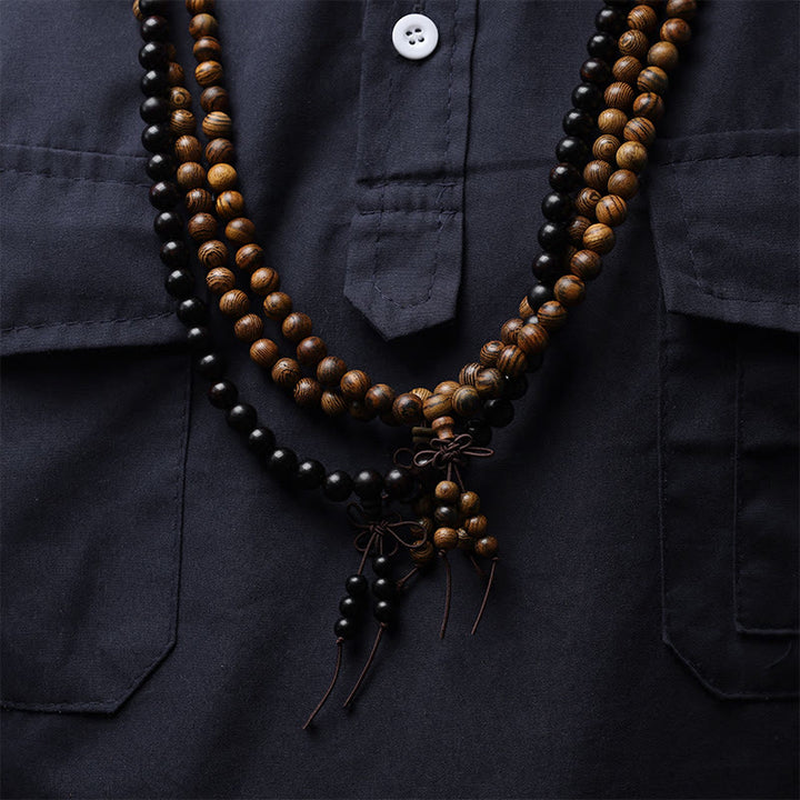 Buddha Stones 108 Mala kralen Armband voor gebed en meditatie, sandelhout, elastisch - image 4