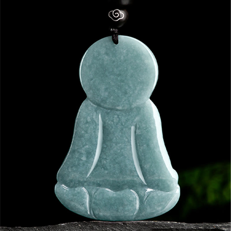 Buddha Stones Amitabha Boeddha Amulet van Natuurlijke Jade Lotus, symbool van mededogen, Ketting - image 5