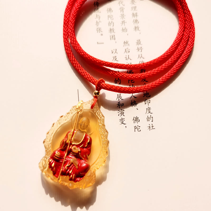 Buddha Stones Ksitigarbha Boeddha Liuli Crystal Compassion Amulet Ketting hanger - Gele zittende Ksitigarbha - image 8