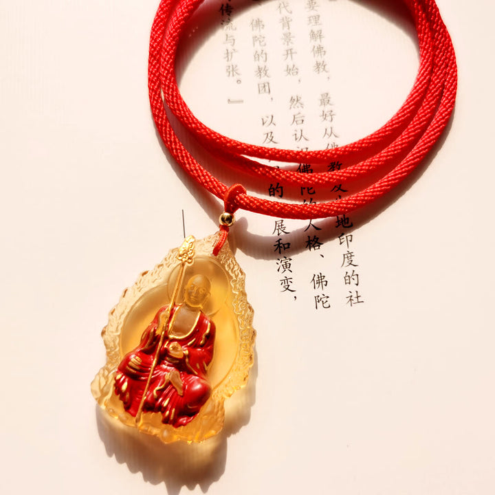Buddha Stones Ksitigarbha Boeddha Liuli Crystal Compassion Amulet Ketting hanger - Gele zittende Ksitigarbha - image 8