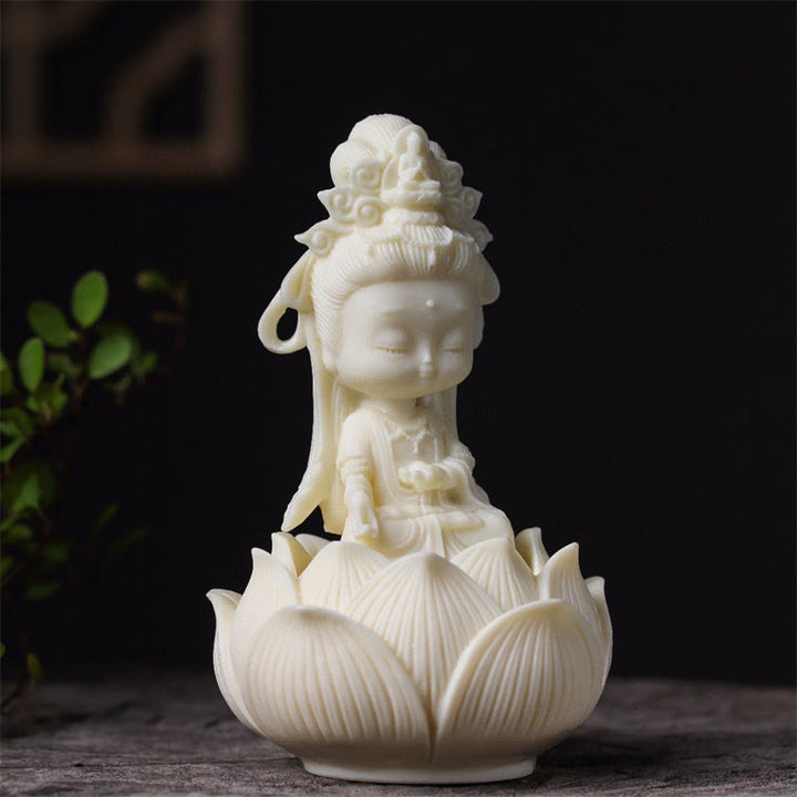 Buddha Stones Mini ivoren fruit Kwan Yin Avalokitesvara Lotus Rijkdom Bureaudecoratie - image 1