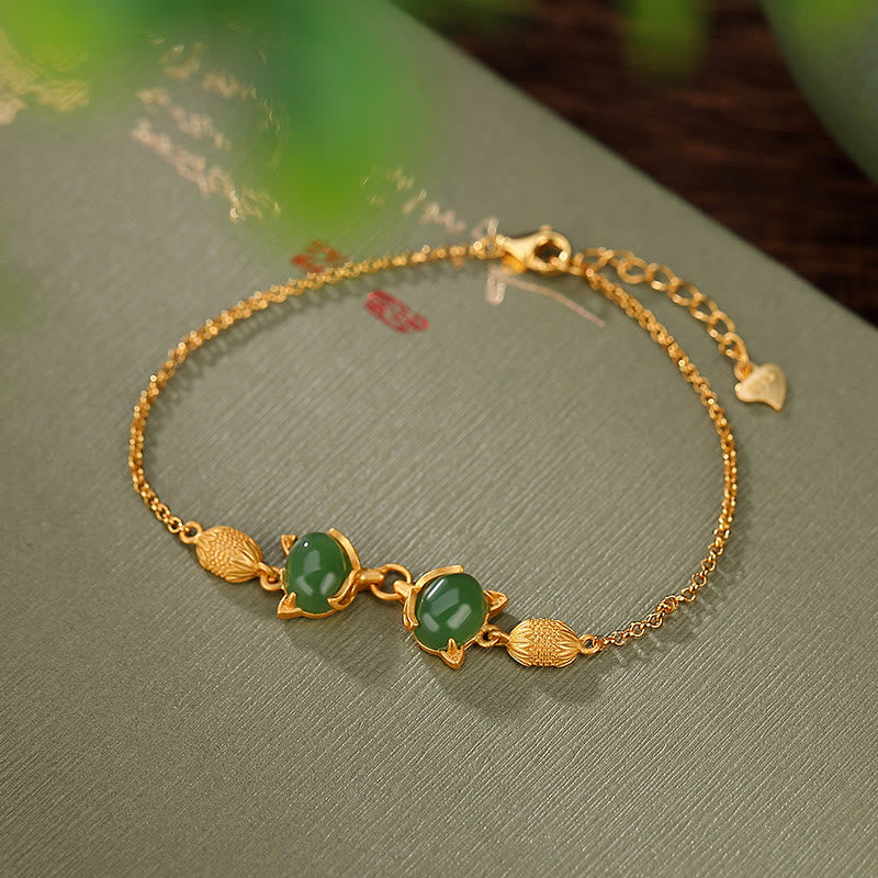 Buddha Stones 925 Sterling Zilveren Armband met Natuurlijke Hetian Witte Jade en Cyan Jade, een Mooi Armband in de vorm van een Vos - Cyan Jade (Succes♥Genezing) - image 0