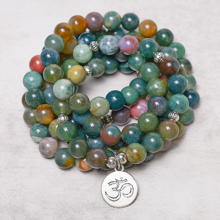 Buddha Stones 108 Mala kralen Indiase agaat lotus OM Boeddha levensboom positieve kalmte Armband - image 2