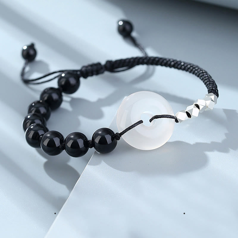Buddha Stones 925 Sterling Zilveren Armband met Vredesgesp en Zwarte Obsidiaan Agaat - image 1
