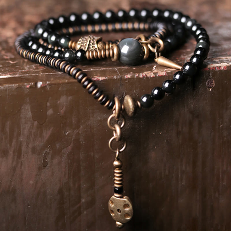 Buddha Stones Regenboog Obsidiaan Ebbenhout Koper Positieve Meerlaagse Armband - image 1