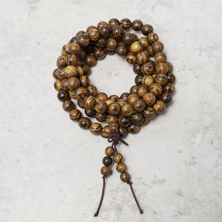 Buddha Stones 108 Mala kralen Armband voor gebed en meditatie, sandelhout, elastisch - Tijgerhuidhout - image 20