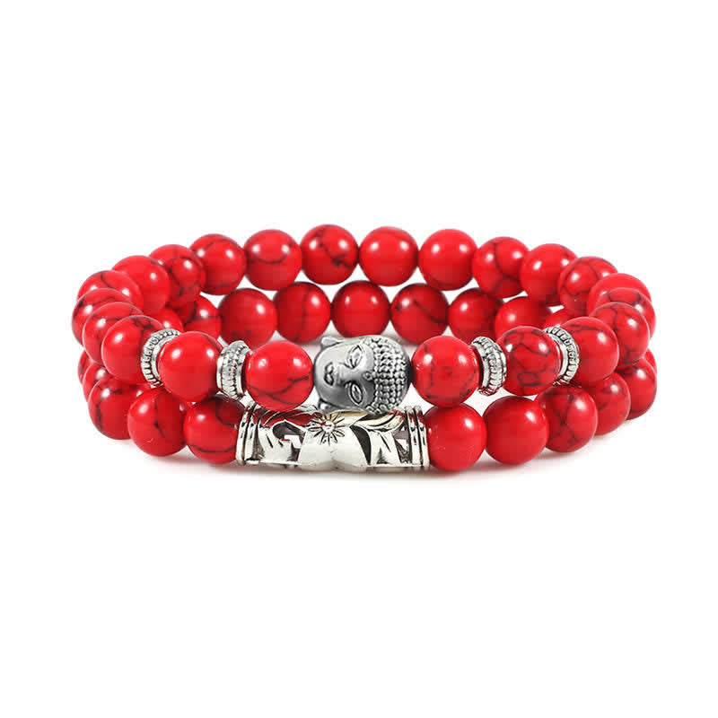 Buddha Stones 2 stuks natuurlijke kristallen agaat Boeddha Armband - Rode turkoois - image 20