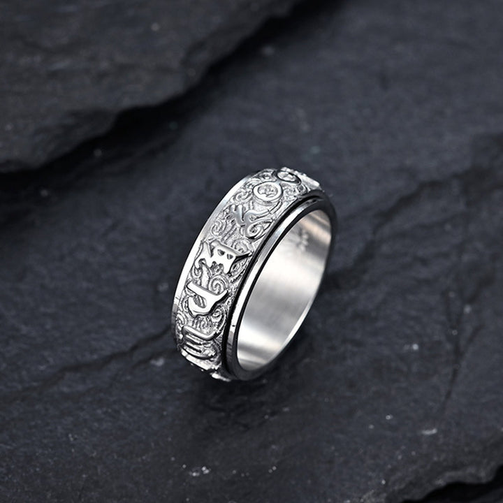 Buddha Stones Ring van titaniumstaal met de tekst "Zes Ware Woorden" voor Balans en Rust. - image 9