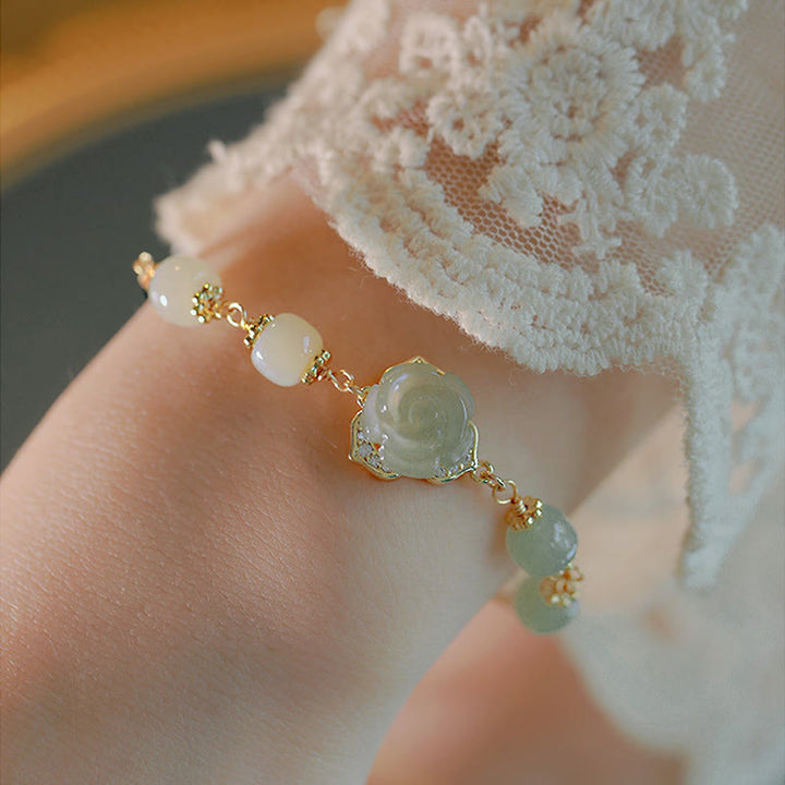Buddha Stones 14-karaats vergulde Hetian jade rozenbloem Armband - image 6