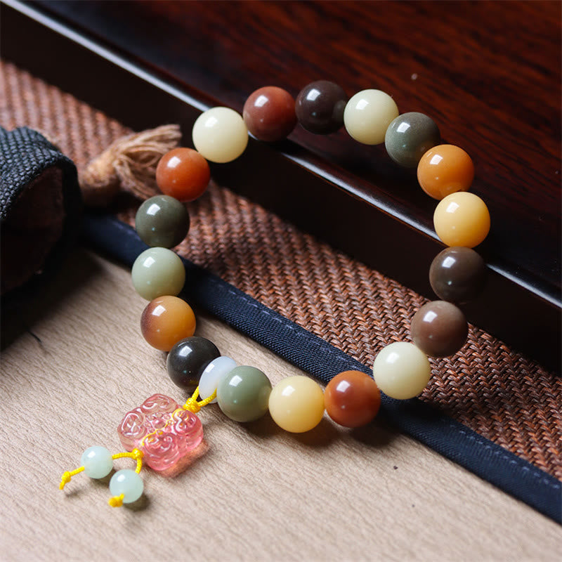 Buddha Stones Natuurlijke veelkleurige Bodhizaad Liuli glazen bedel Armband - Bodhizaad Roze Liuli Glazen Bedeltje (Polsomtrek 14-17 cm) - image 0