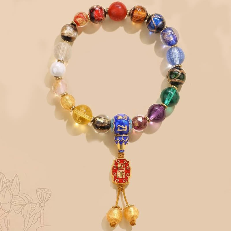 Buddha Stones Tibetaanse kleurrijke Wierook Liuli glazen kralen Om Mani Padme Hum Dorje Vajra 18 kralen Pols Mala - image 1